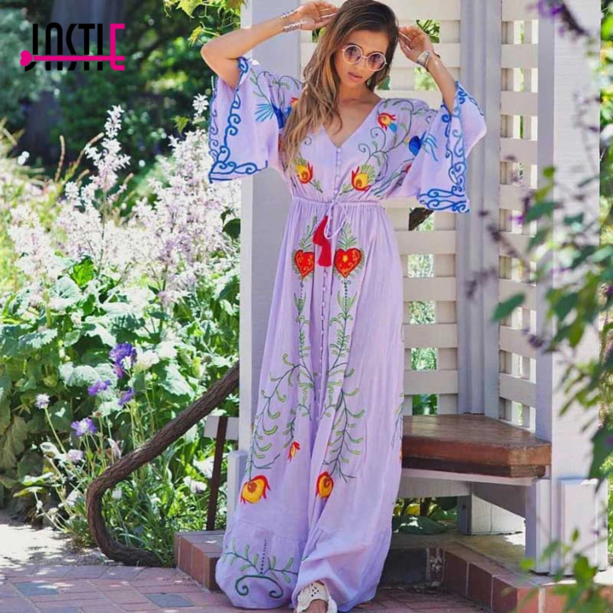 2. Clothing Embroidered Boho Batwing Dress