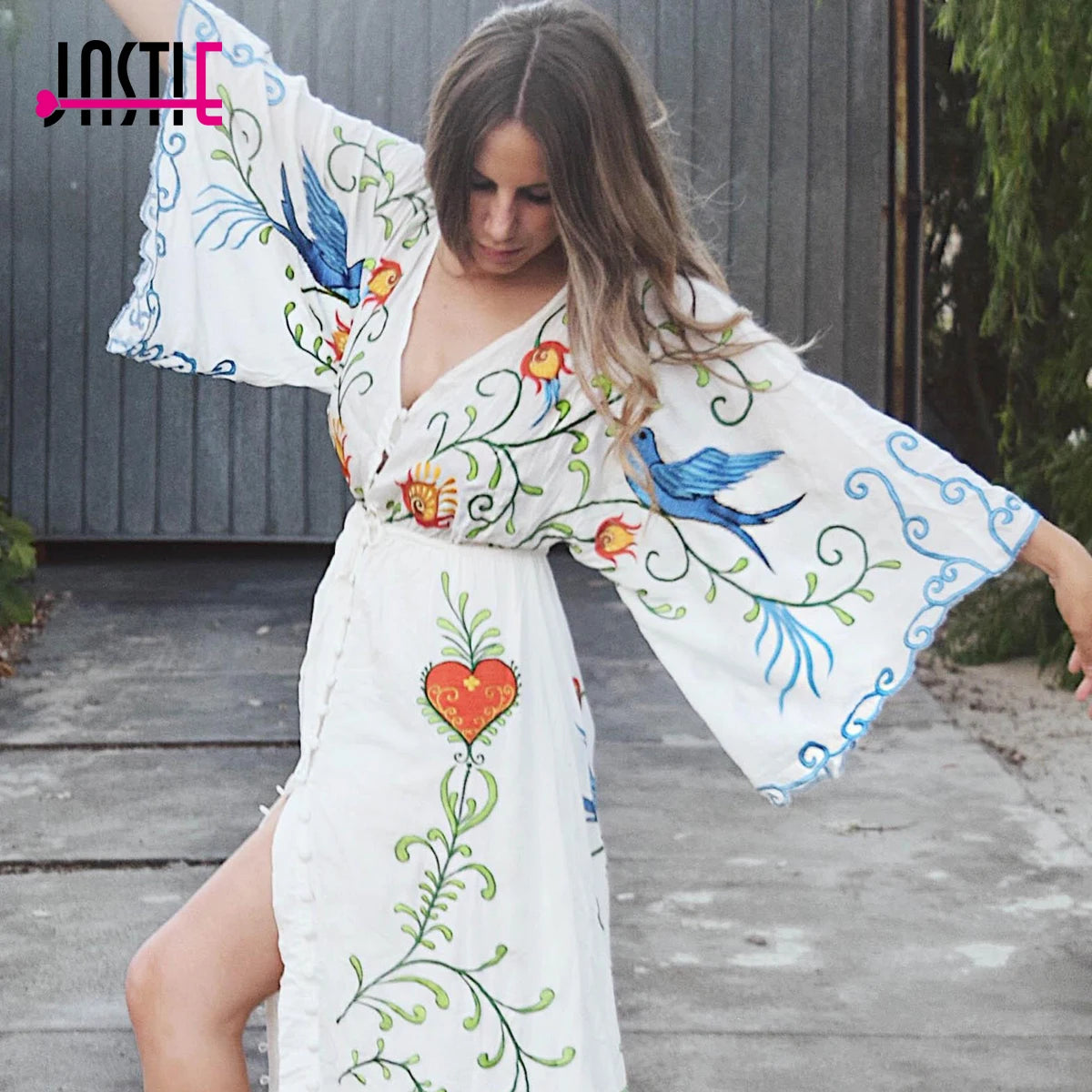 2. Clothing Embroidered Boho Batwing Dress