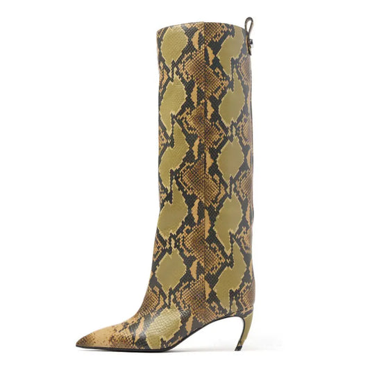 1. Footwear Python Print, Bown, or Black Boots, Arden Furtado with Alien Heel