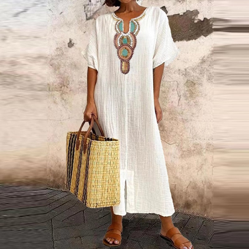 3. Clothing Cotton Linen Blend Boho Dress Plus Sizes Available