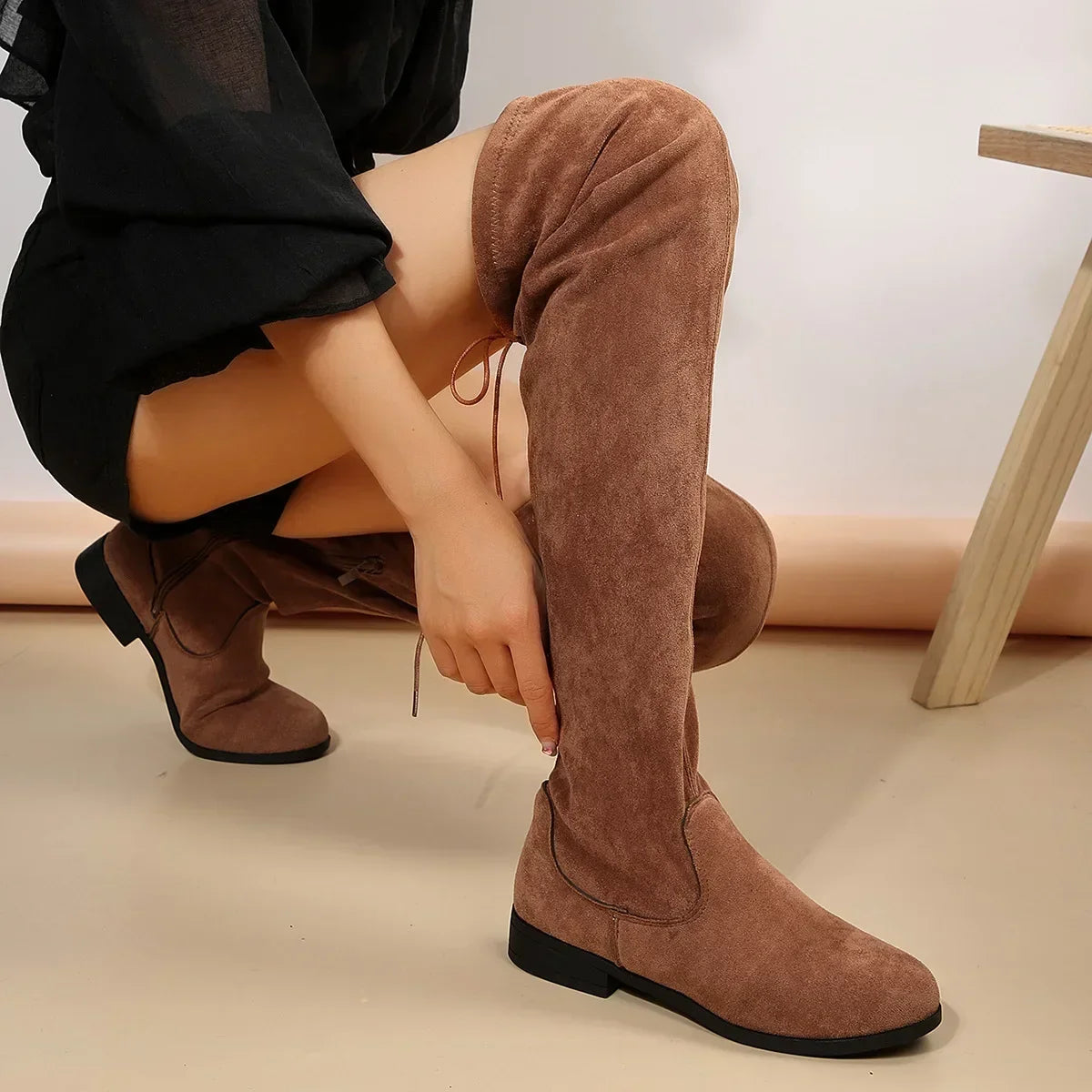 Footwear Faux Suede Over the Knees Suede Boots