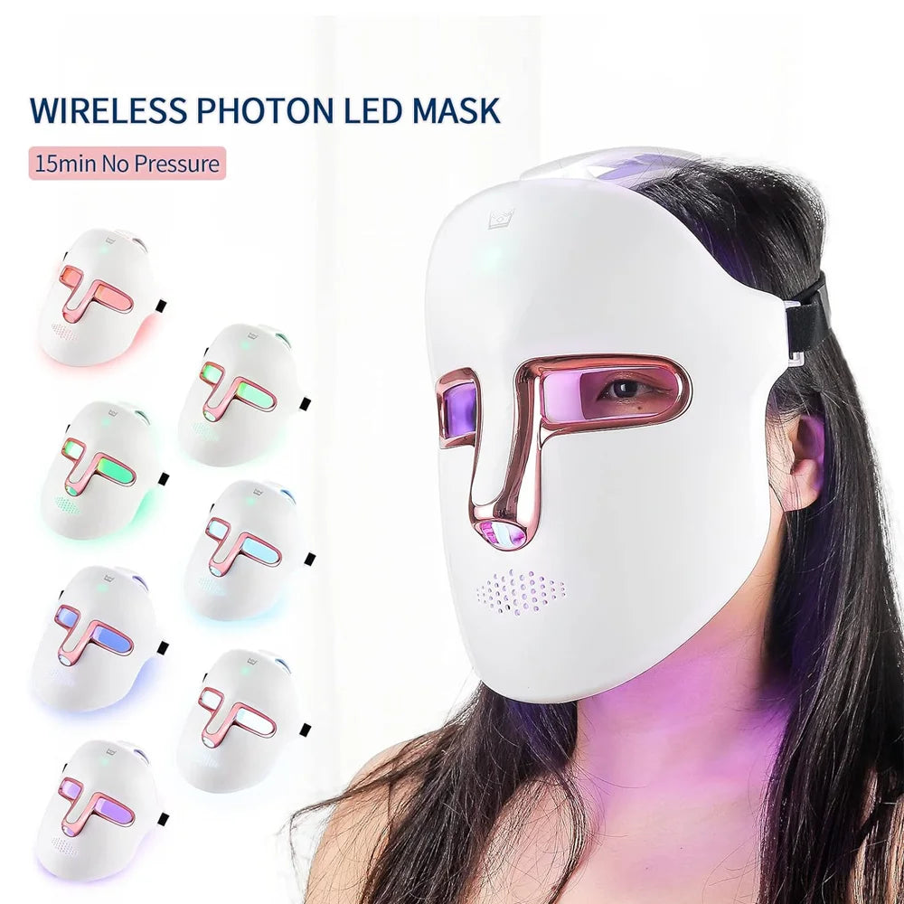 1. Gear 7 Colors LED Facial Mask Photon Therapy Red Light Facial Skin Care Repair Skin Anti Shrink Pore Wireless Use Beauty Mask