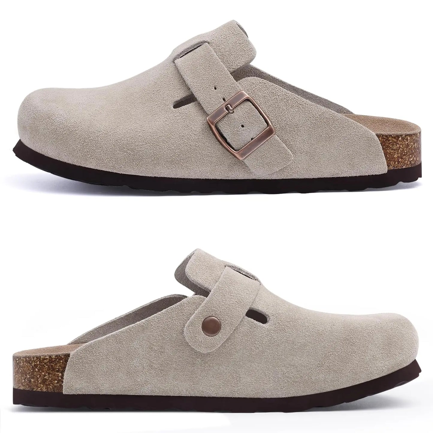 1. Footwear Asgard Women Men Genuine Suede Leather Clogs Cork Footbed