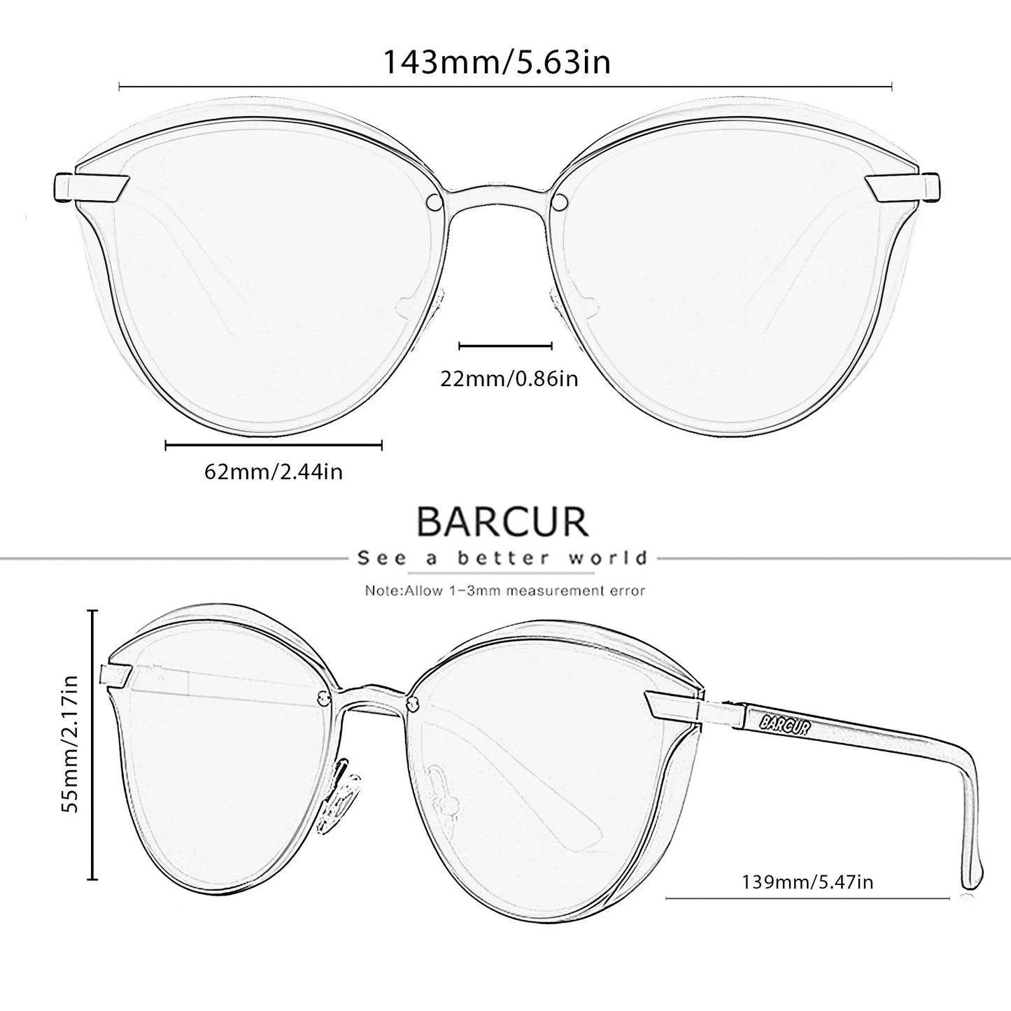 1. Extras & Accessories Polarized Cat Eye UV400 Lux Sunglasses with Case