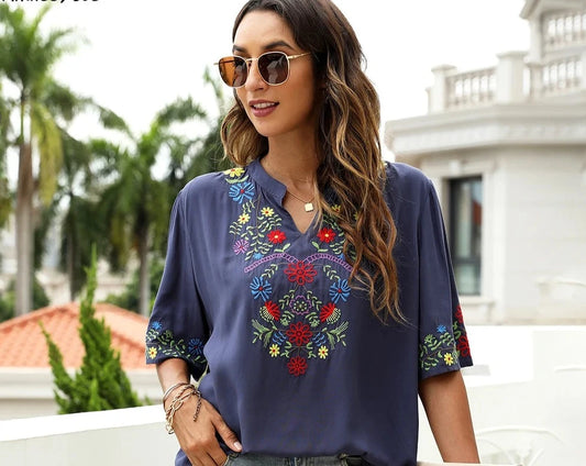 3. Clothing Ensenada Embroidered Cotton Blend Blouse