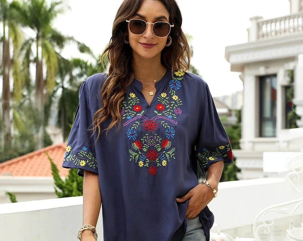 3. Clothing Ensenada Embroidered Cotton Blend Blouse