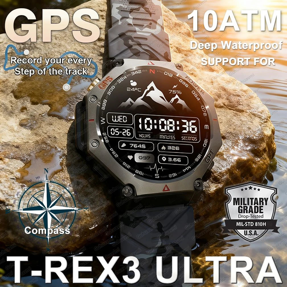 1. Extras & Accessories T-Rex 3 Ultra Military Grade GPS Smart Watch 10ATM Waterproof Compass Altimeter Barometric AMOLED Men HD Call Sports Smartwatch