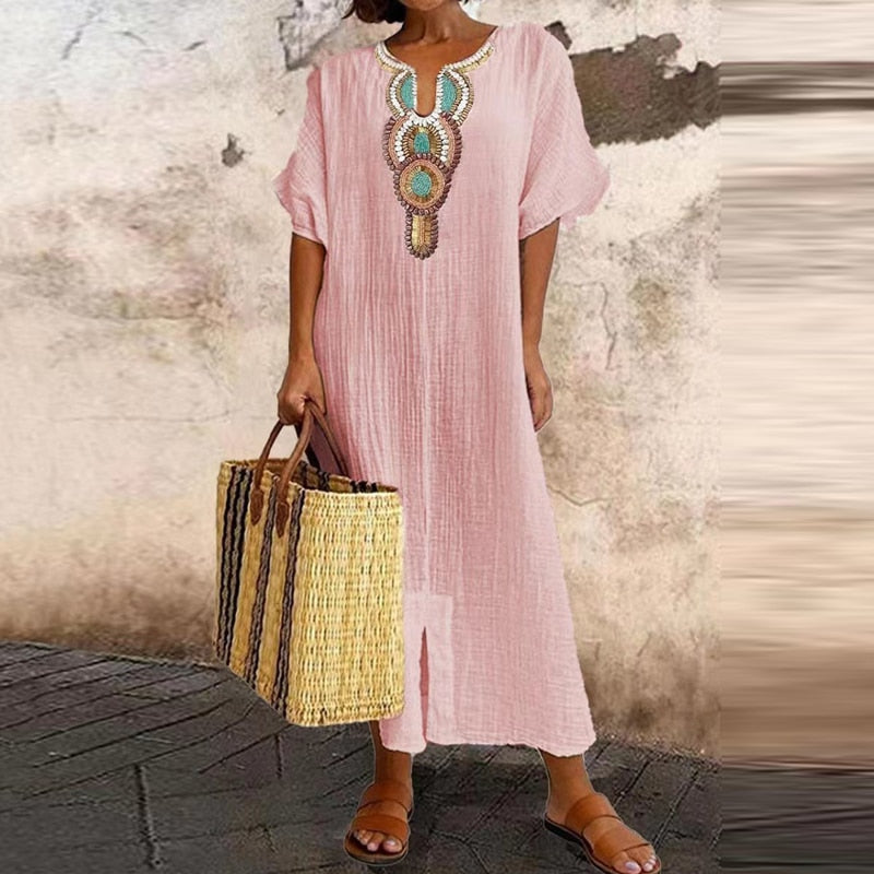 3. Clothing Cotton Linen Blend Boho Dress Plus Sizes Available