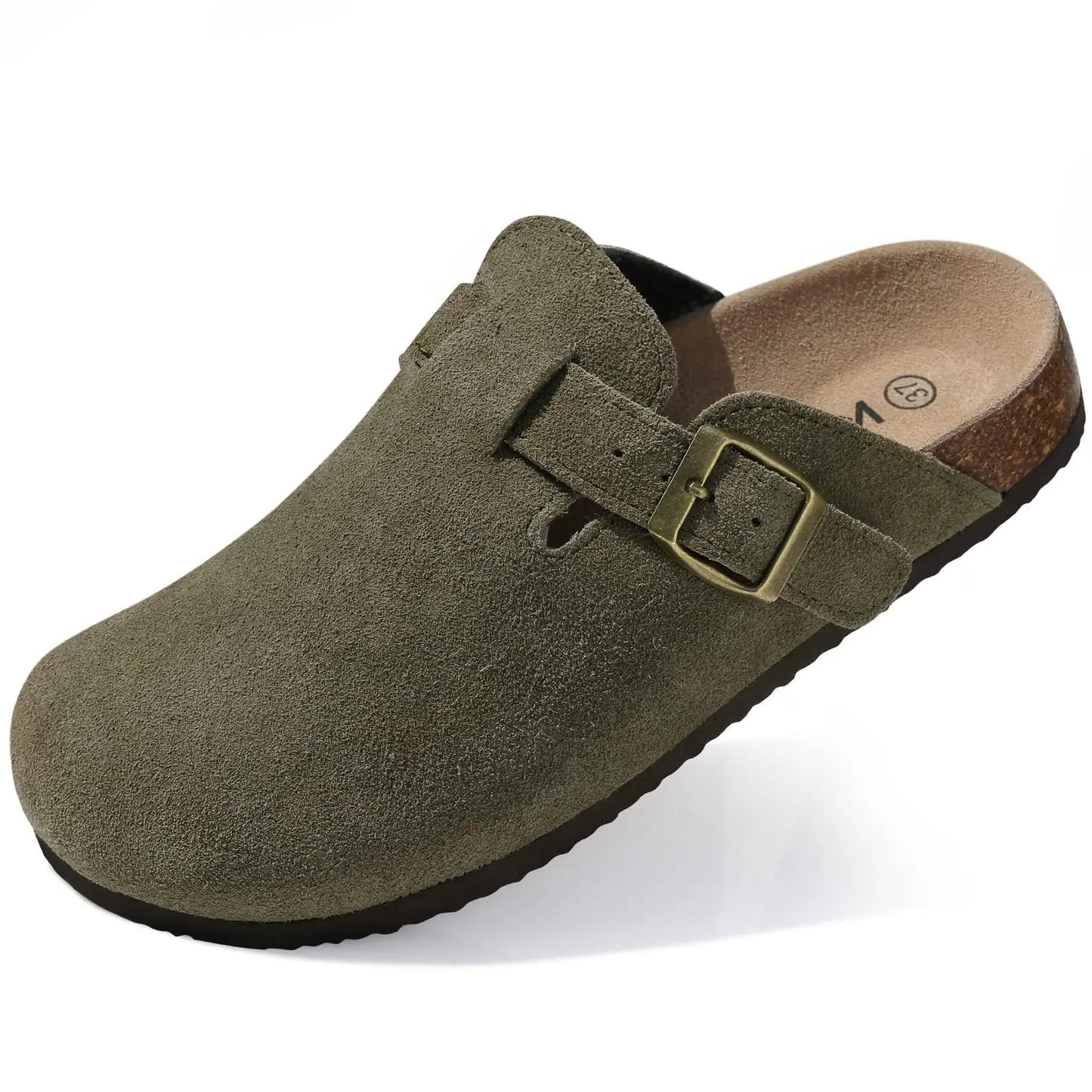 1. Footwear Asgard Women Men Genuine Suede Leather Clogs Cork Footbed