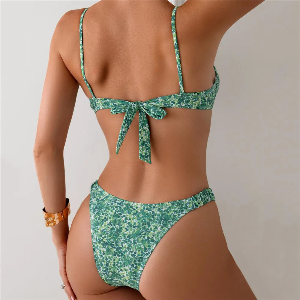 1. Clothing Bikini Pink Floral Print Lace-up Bikini Push Up Thong Sexy Swimsuit Women 2026 Holiday Back Knotted Swimwear Bathing Suit Bikinis Sets