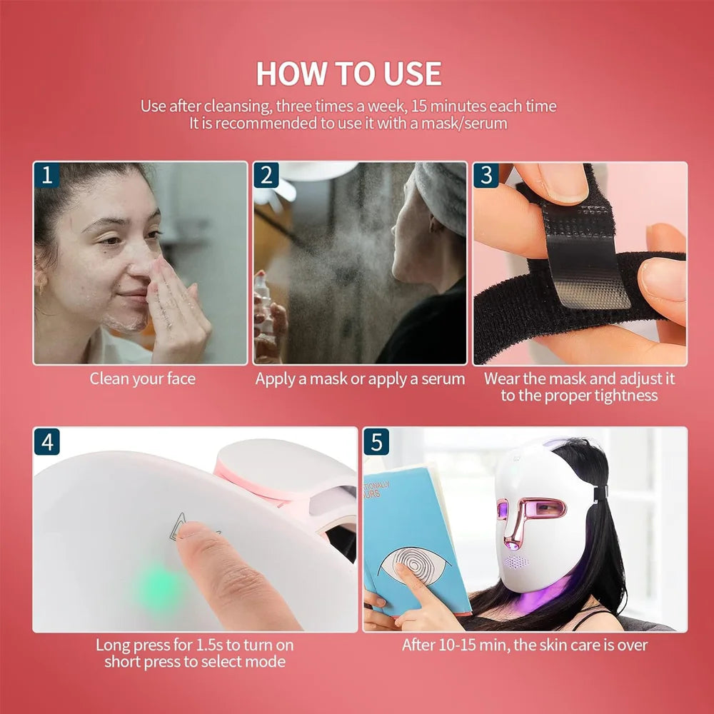 1. Gear 7 Colors LED Facial Mask Photon Therapy Red Light Facial Skin Care Repair Skin Anti Shrink Pore Wireless Use Beauty Mask