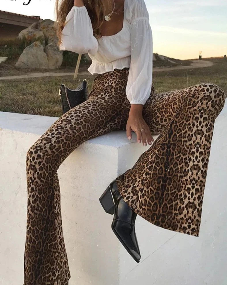 1. Clothing Leopard & Tiger Print Flare Leggings