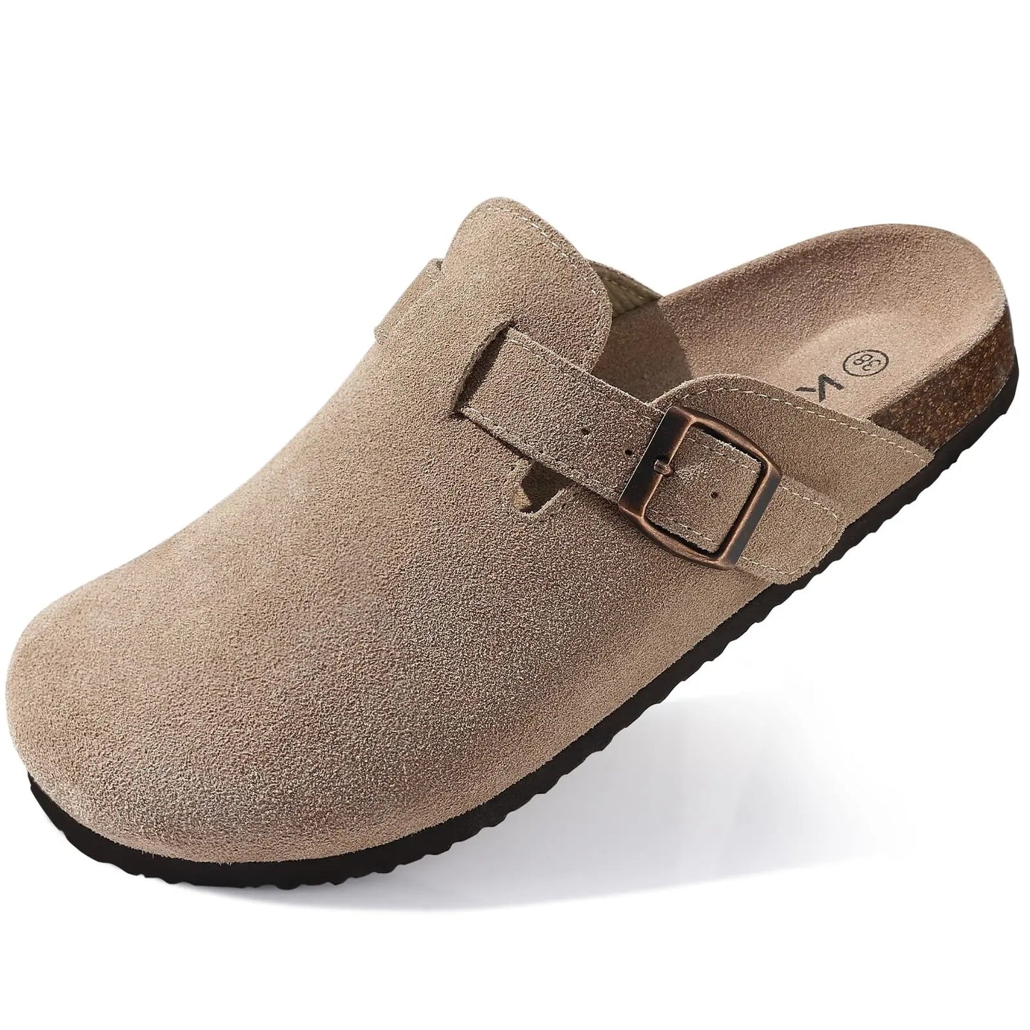 1. Footwear Asgard Women Men Genuine Suede Leather Clogs Cork Footbed