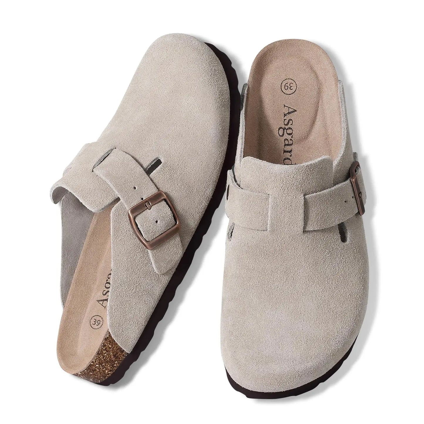 1. Footwear Asgard Women Men Genuine Suede Leather Clogs Cork Footbed