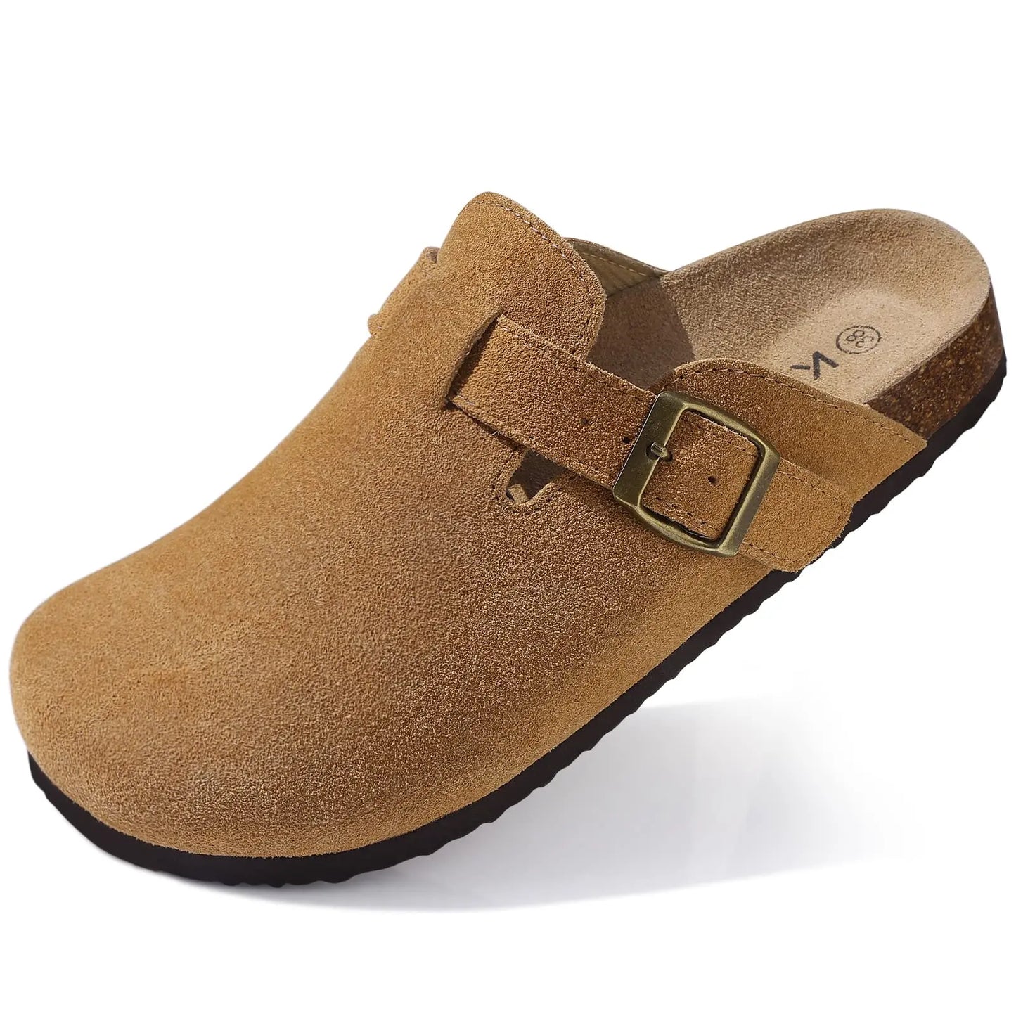 1. Footwear Asgard Women Men Genuine Suede Leather Clogs Cork Footbed