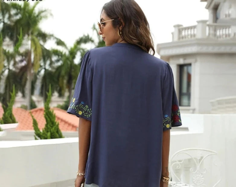 3. Clothing Ensenada Embroidered Cotton Blend Blouse