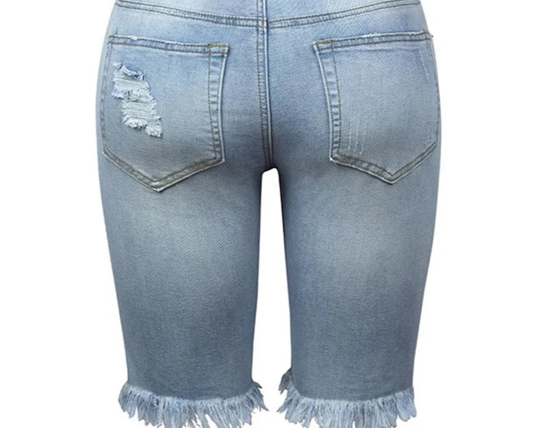 2. Clothing Distressed Stretch Denim Bicycle Shorts