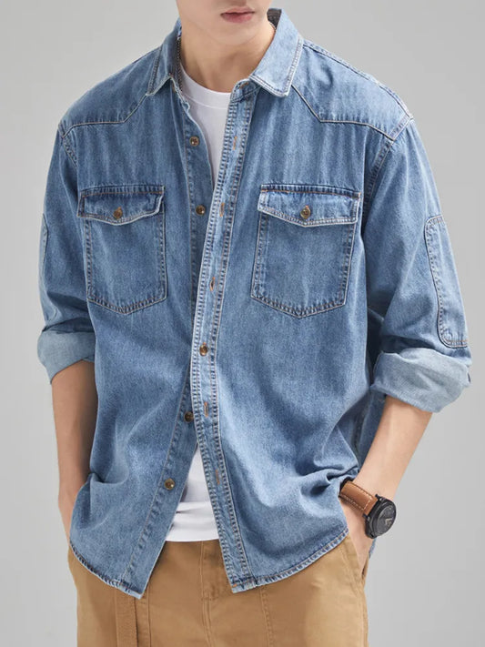 Men's Clothing Denim Long Sleeve Shirt