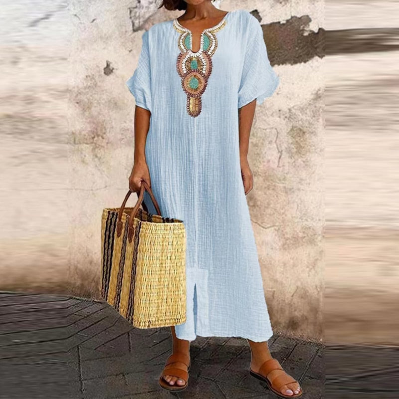 3. Clothing Cotton Linen Blend Boho Dress Plus Sizes Available