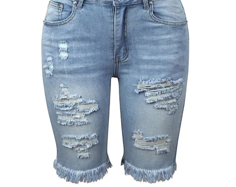 2. Clothing Distressed Stretch Denim Bicycle Shorts