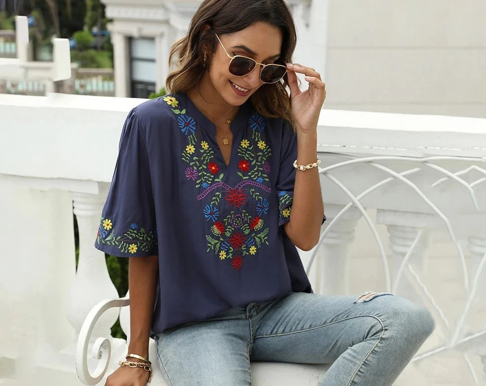 3. Clothing Ensenada Embroidered Cotton Blend Blouse