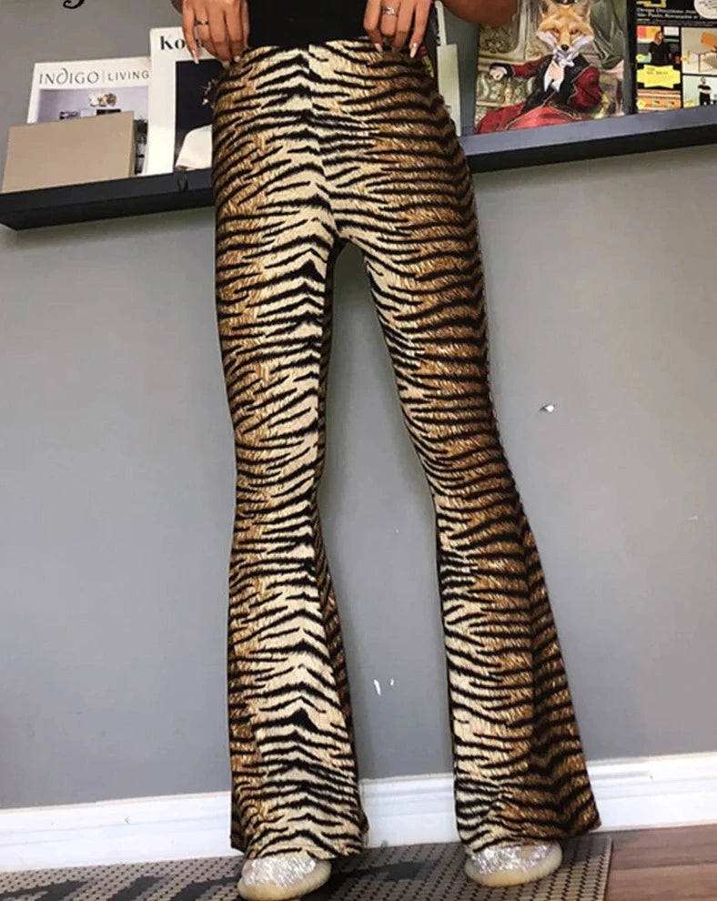 1. Clothing Leopard & Tiger Print Flare Leggings