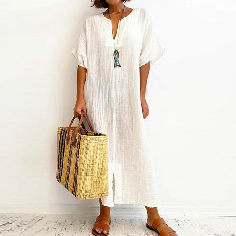 3. Clothing Cotton Linen Blend Boho Dress Plus Sizes Available