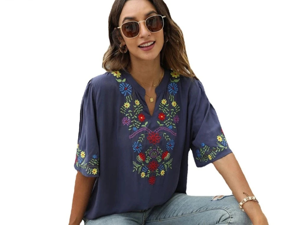 3. Clothing Ensenada Embroidered Cotton Blend Blouse