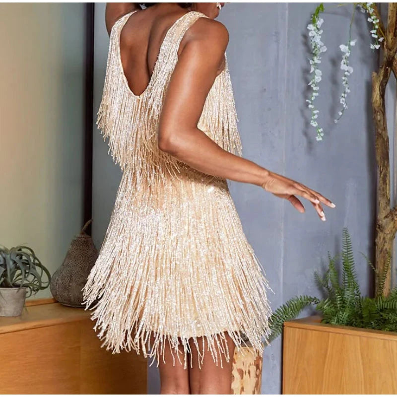 2. Clothing Dress Sequined Fringe and Feathers Homecoming and Party Dress Up To 3XL