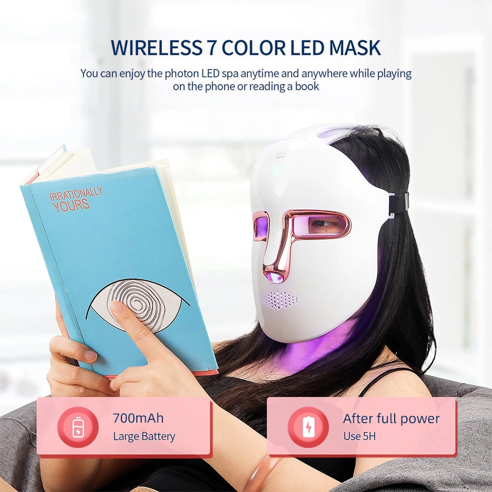 1. Gear 7 Colors LED Facial Mask Photon Therapy Red Light Facial Skin Care Repair Skin Anti Shrink Pore Wireless Use Beauty Mask