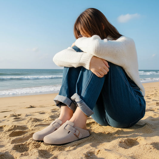 1. Footwear Asgard Women Men Genuine Suede Leather Clogs Cork Footbed