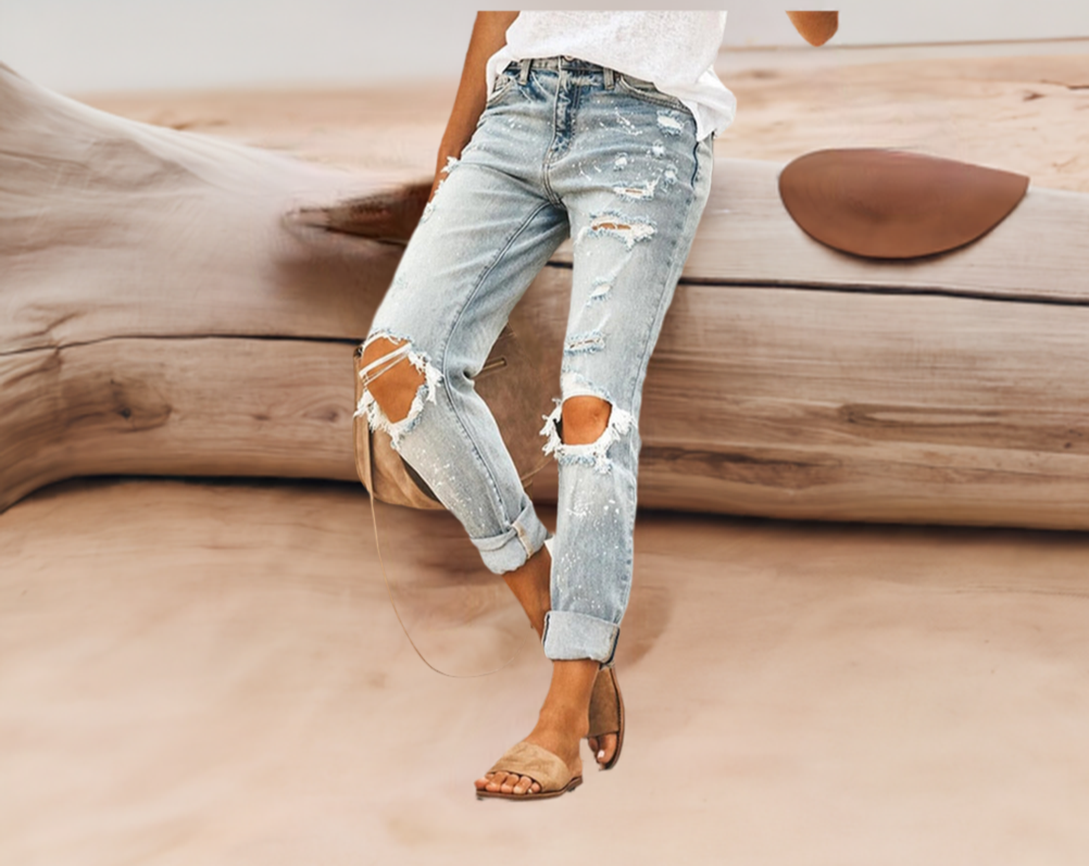 2. Clothing Comfortable Distressed Boyfriend Jeans