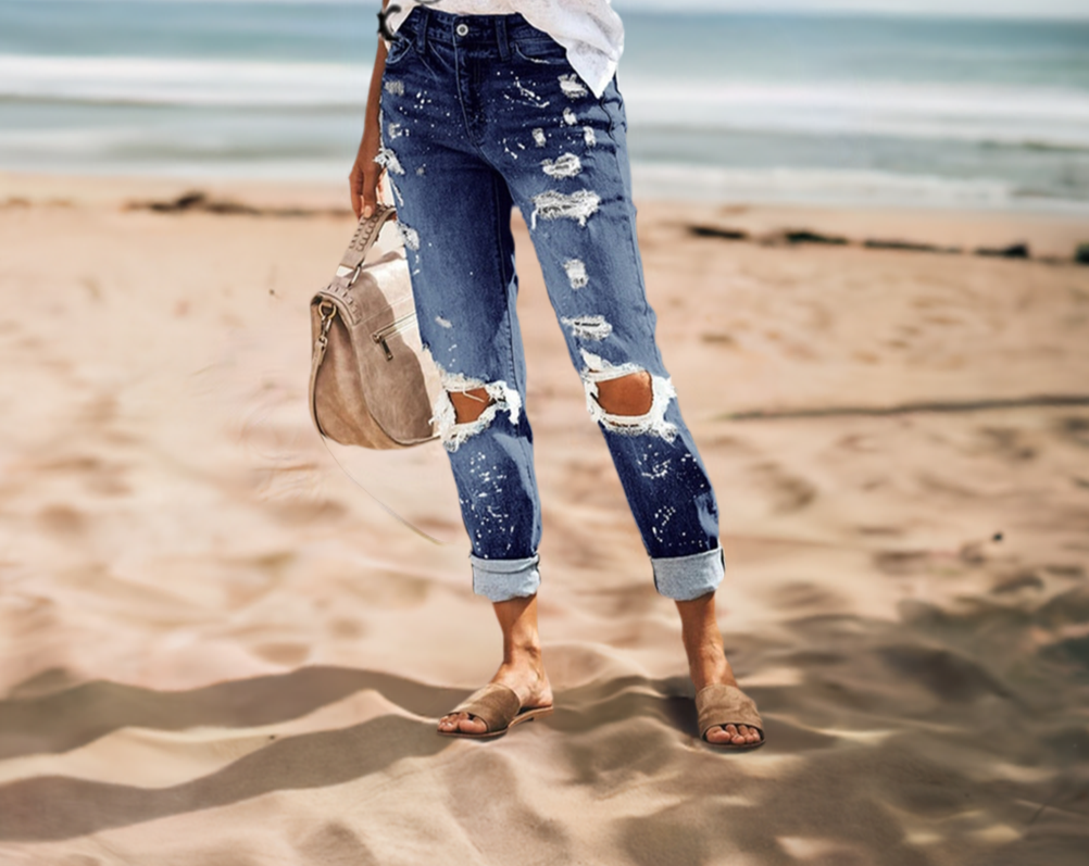 2. Clothing Comfortable Distressed Boyfriend Jeans